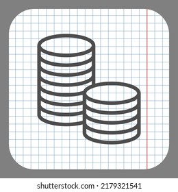 Monedas, dinero simple vector de icono. Diseño plano. En papel gráfico. Fondo gris.ai