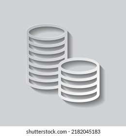 Coins, money simple icon vector. Flat design. Paper style with shadow. Gray background.ai