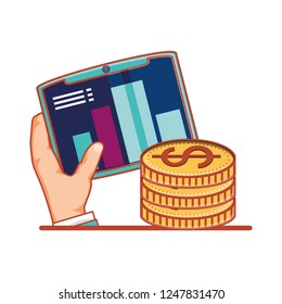 coins money with tablet
