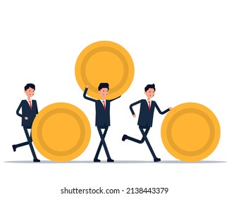 Monedas en movimiento, gestión de inversiones, ilustración vectorial