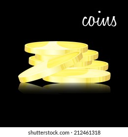 coins on a black background