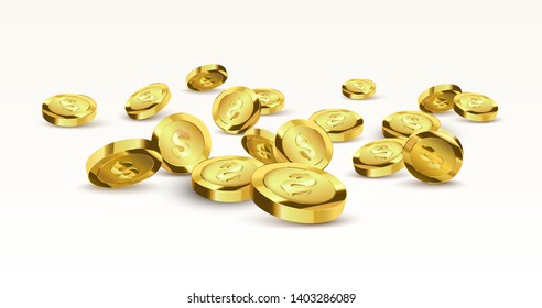 Coins On The Floor. Treasure Illustration. Vector Money