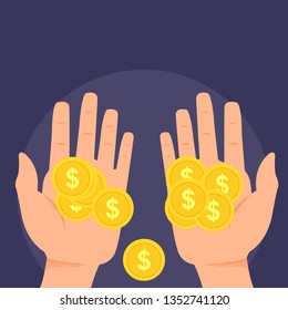 coins on hand vector illustration