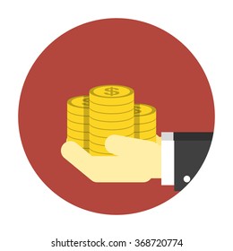 Coins on hands icon