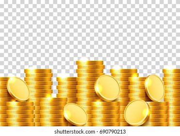A lot of coins on a transparent background. Vector illustration