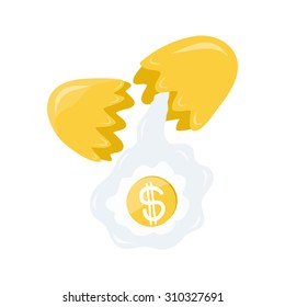 coins out of the broken golden egg isolated illustration on white background