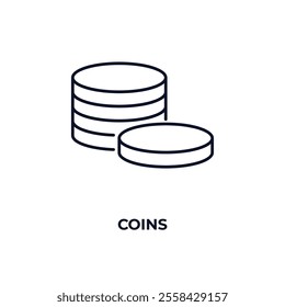 coins outline icon. Linear vector from ai and tech concept. Thin line coins icon isolated on white background