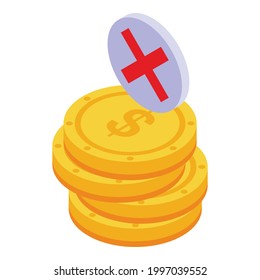 Coins payment cancellation icon. Isometric of Coins payment cancellation vector icon for web design isolated on white background