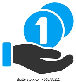 Coins Payment Hand vector icon. Illustration style is a flat iconic bicolor blue and gray symbol on white background.