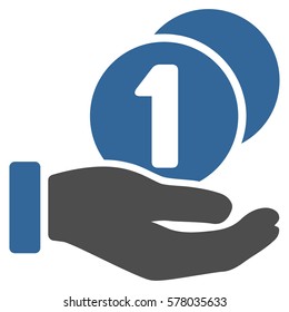 Coins Payment Hand vector icon. Illustration style is a flat iconic bicolor cobalt and gray symbol on white background.