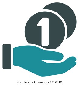 Coins Payment Hand vector pictogram. Illustration style is a flat iconic bicolor soft blue symbol on white background.