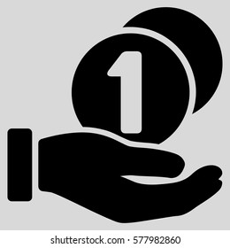 Coins Payment Hand vector pictogram. Illustration style is a flat iconic black symbol on light gray background.