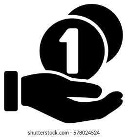 Coins Payment Hand vector pictograph. Illustration style is a flat iconic black symbol on white background.