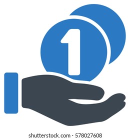 Coins Payment Hand vector pictograph. Illustration style is a flat iconic bicolor smooth blue symbol on white background.