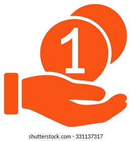 Coins Payment vector icon. Style is flat orange symbol, rounded angles, white background.