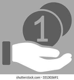 Coins Payment vector icon. Style is flat bicolor dark gray and white symbol, rounded angles, silver background.