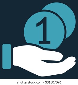 Coins Payment vector icon. Style is flat bicolor blue and white symbol, rounded angles, dark blue background.
