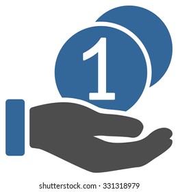 Coins Payment vector icon. Style is flat bicolor cobalt and gray symbol, rounded angles, white background.