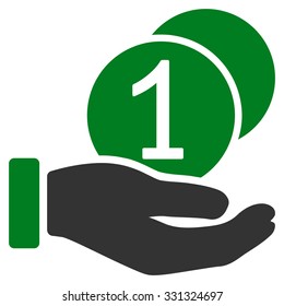 Coins Payment vector icon. Style is flat bicolor green and gray symbol, rounded angles, white background.