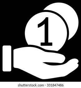 Coins Payment vector icon. Style is flat white symbol, rounded angles, black background.