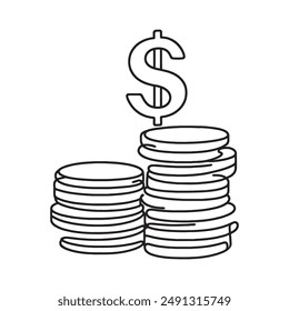 coins, pennies, cents. one-line graphics. Vector illustration.