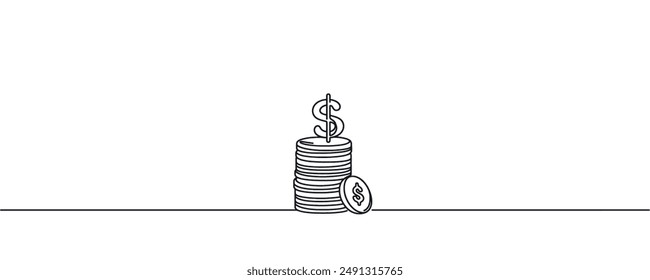 coins, pennies, cents. one-line graphics. Vector illustration.