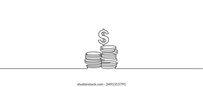 coins, pennies, cents. one-line graphics. Vector illustration.