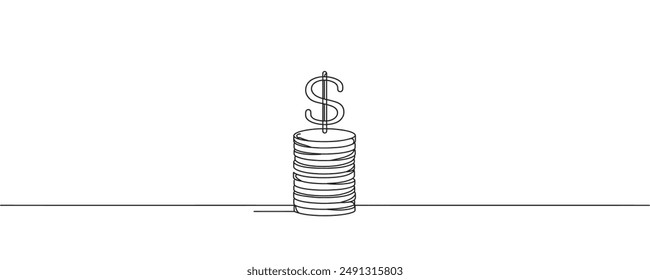 coins, pennies, cents. one-line graphics. Vector illustration.