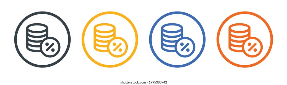 Coins with percent sign icon. Tax and accounting concept