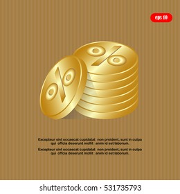 coins and percent sign vector