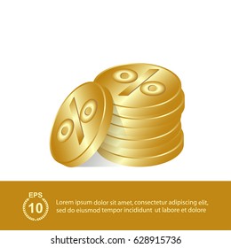 coins and percent sign vector