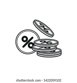 Coins with a percentage icon. Simple vector illustration