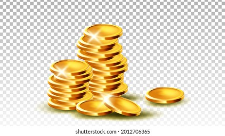 Coins Pile Stack Gambling Game Jackpot Vector. Stacked Metallic Coins Treasure Money For Payment And Buying Goods. Financial Wealth Fortune, Banking Pounds Template Realistic 3d Illustration