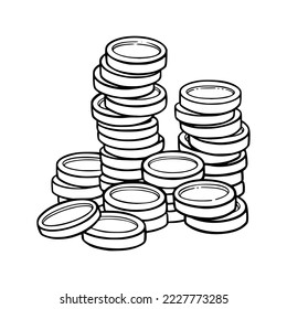 Coins pile as a symbol of wealth and luxary. Sketch of coins stack. Vector illustration isolated in white background