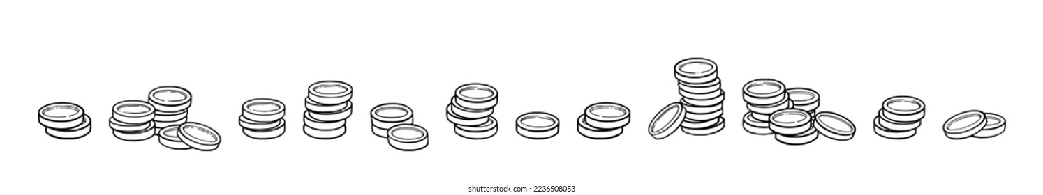 Coins pile as a symbol of wealth and luxary. Sketch of coins stack. Vector illustration isolated in white background