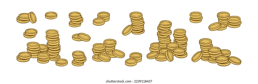 Coins pile as a symbol of wealth and luxary. Sketch of coins stack. Vector illustration isolated in white background