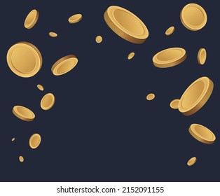 coins and pollen falling from the sky illustration set. gold, money, lotto, confetti, dollar, point. Vector drawing. Hand drawn style.