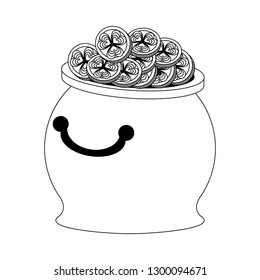 Coins pot cartoon black and white