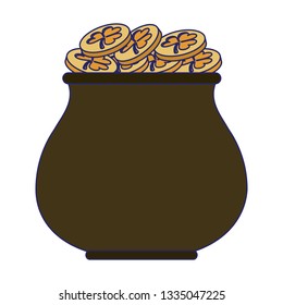 coins pot cartoon isolated blue lines