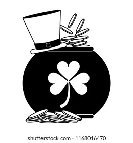Coins pot and elf hat in black and white