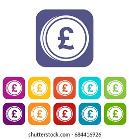 Coins of pound icons set