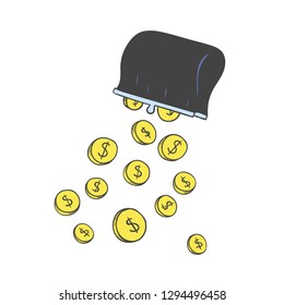 Coins are pouring from the wallet.