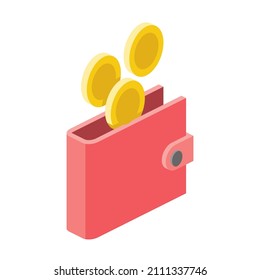 Coins purse. Vector 3d line isometric, color web icons, new flat style. Creative design idea for infographics.