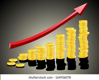 Coins and red arrow