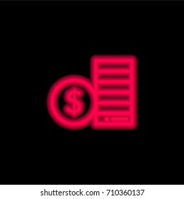 Coins red glowing neon ui ux icon. Glowing sign logo vector
