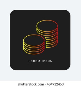 Coins Red & Orange gradient attractive line thin icon / logo design