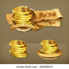 Monedas, icono de vector retro