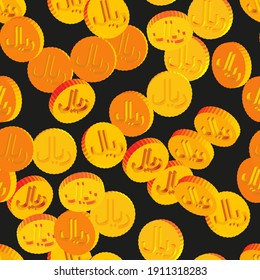 Coins with Rial Symbols Seamless Pattern, 3D Illustration