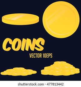 Coins rotation for web, game or app interface. Golden money vector illustration. 