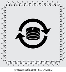 Coins with round arrows vector icon